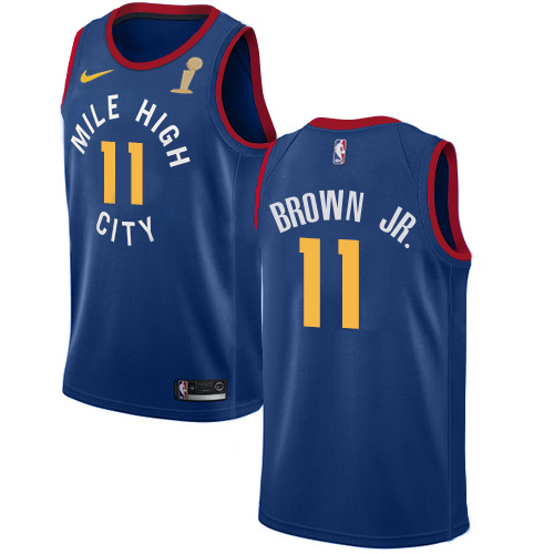 Nuggets #11 Bruce Brown Jr. Blue 2023 Finals Champions Swingman Statement Edition Jersey