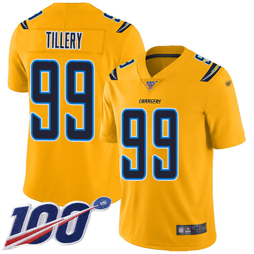 Los Angeles Chargers #99 Jerry Tillery Gold Men's Stitched Limited Inverted Legend 100th Season Jersey Men's