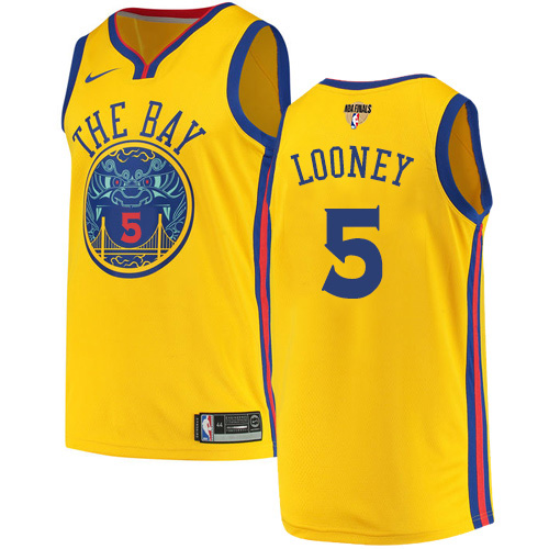Golden State Warriors #5 Kevon Looney Gold The Finals Patch Swingman City Edition Jersey Mens