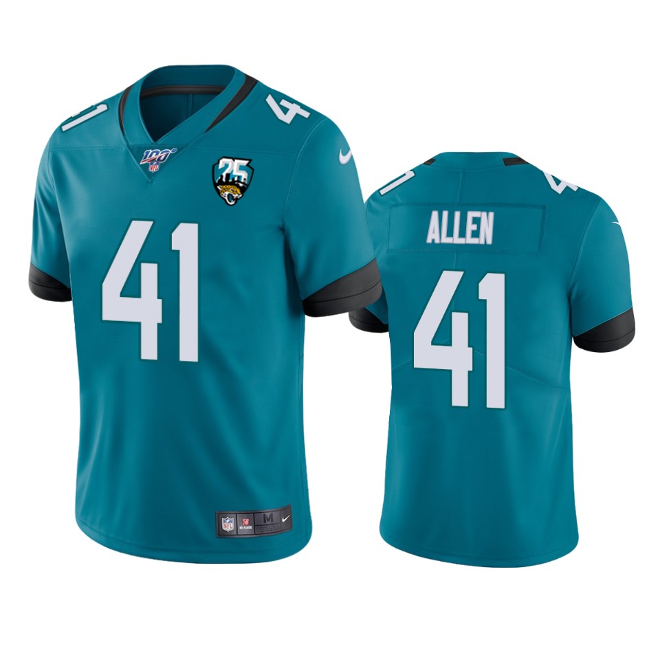 Jaguars #41 Josh Allen Teal 25th Anniversary Vapor Limited Stitched 100th Season Jersey