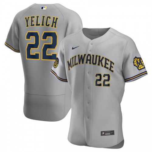 Milwaukee Milwaukee Brewers #22 Christian Yelich Men's Gray Road 2020 Authentic Player Jersey Men's