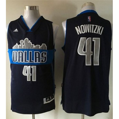 Dallas Mavericks #41 Dirk Nowitzki Navy Blue The City Stitched Jersey Mens