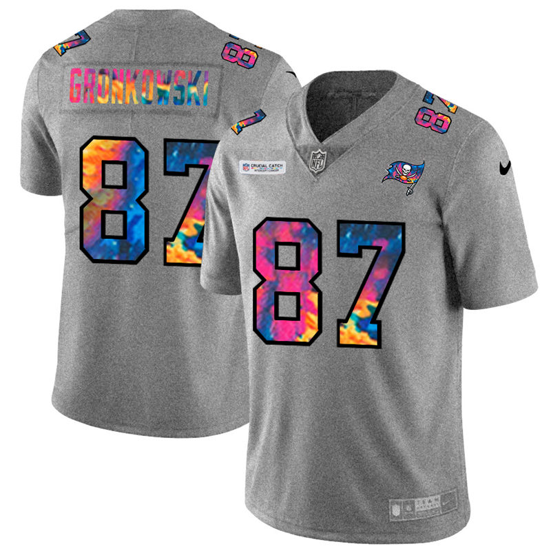 Tampa Bay Buccaneers #87 Rob Gronkowski Men's Multi-Color 2020 Crucial Catch Jersey Greyheather