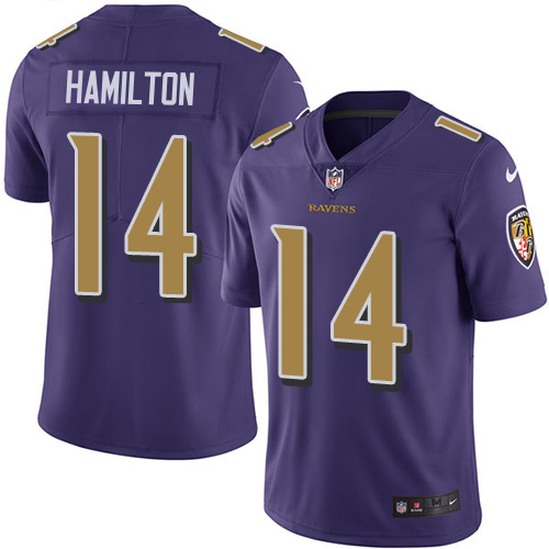 Ravens #14 Kyle Hamilton Purple Men's Stitched Limited Rush Jersey