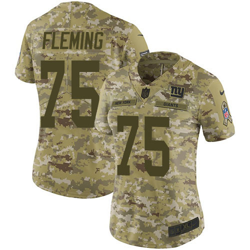 New York Giants #75 Cameron Fleming Camo Women's Stitched Limited 2018 Salute To Service Jersey Womens