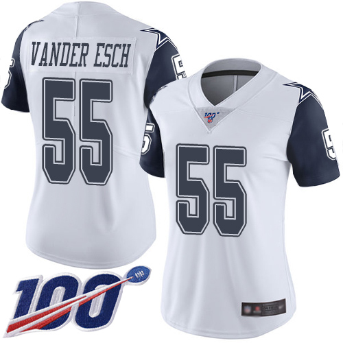 Cowboys #55 Leighton Vander Esch White Women's Stitched Limited Rush 100th Season Jersey