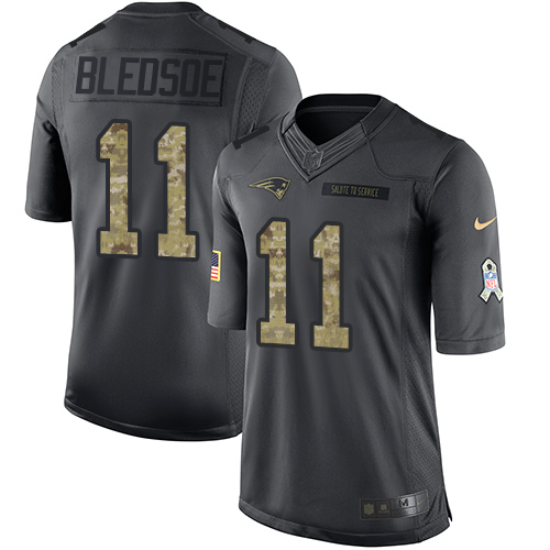 New England Patriots #11 Drew Bledsoe Black Men's Stitched Limited 2016 Salute To Service Jersey Men's