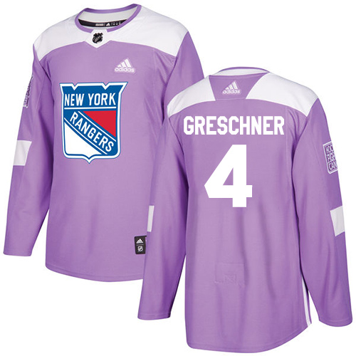 Adidas New York Rangers #4 Ron Greschner Purple Authentic Fights Cancer Stitched Jersey Men's