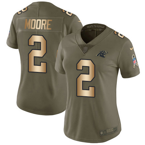Panthers #2 DJ Moore Olive/Gold Women's Stitched Limited 2017 Salute To Service Jersey