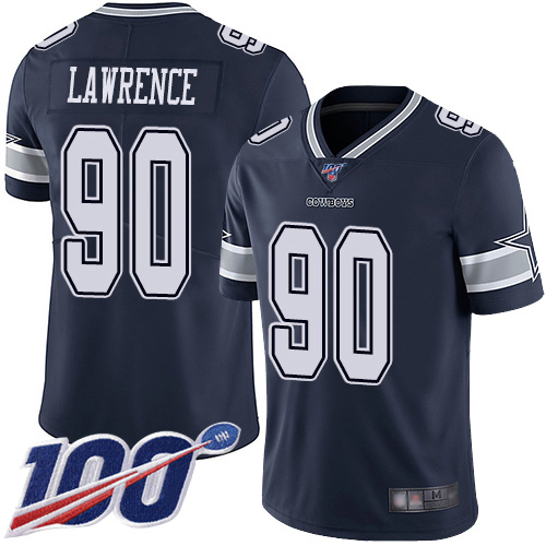 Cowboys #90 Demarcus Lawrence Navy Blue Team Color Youth Stitched 100th Season Vapor Limited Jersey