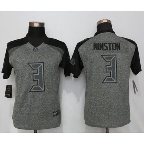 Tampa Bay Buccaneers #3 Jameis Winston Gray Women's Stitched Limited Gridiron Gray Jersey Womens