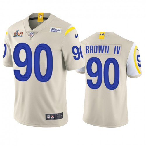 Los Angeles Los Angeles Rams #90 Earnest Brown IV Men's Super Bowl LVI Patch Vapor Limited Jersey - Bone Men's
