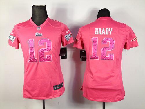 Patriots #12 Tom Brady Pink Sweetheart Women's Stitched Elite Jersey