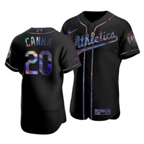 Oakland Oakland Athletics #20 Mark Canha Men's Iridescent Holographic Collection Jersey - Black Men's