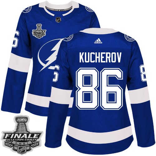 Adidas Tampa Bay Lightning #86 Nikita Kucherov Blue Home Authentic Women's 2021 Stanley Cup Final Patch Jersey Womens