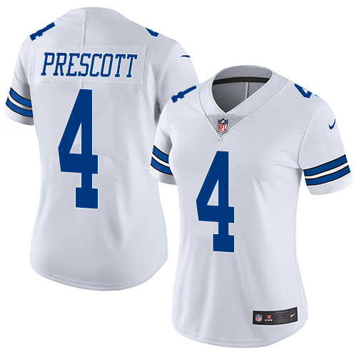 Cowboys #4 Dak Prescott White Women's Stitched Vapor Untouchable Limited Jersey