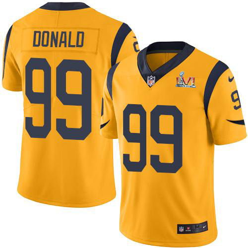 Rams #99 Aaron Donald Gold Super Bowl LVI Patch Youth Stitched Limited Rush Jersey