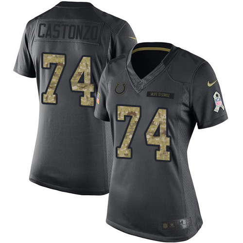 Indianapolis Colts #74 Anthony Castonzo Black Women's Stitched Limited 2016 Salute to Service Jersey Womens