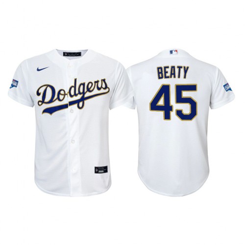 Los Angeles Los Angeles Dodgers #45 Matt Beaty Youth 2021 Gold Program World Series Champions Jersey Whtie Youth