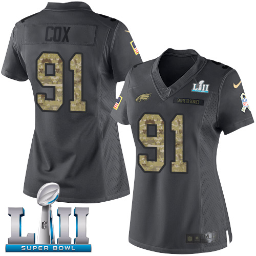 Philadelphia Eagles #91 Fletcher Cox Black Super Bowl LII Women's Stitched Limited 2016 Salute to Service Jersey Womens