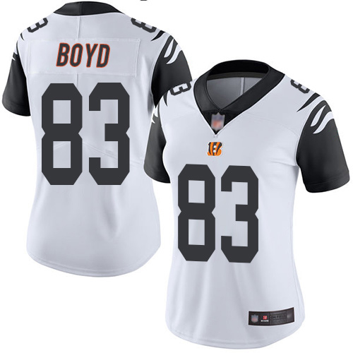 Bengals #83 Tyler Boyd White Women's Stitched Limited Rush Jersey