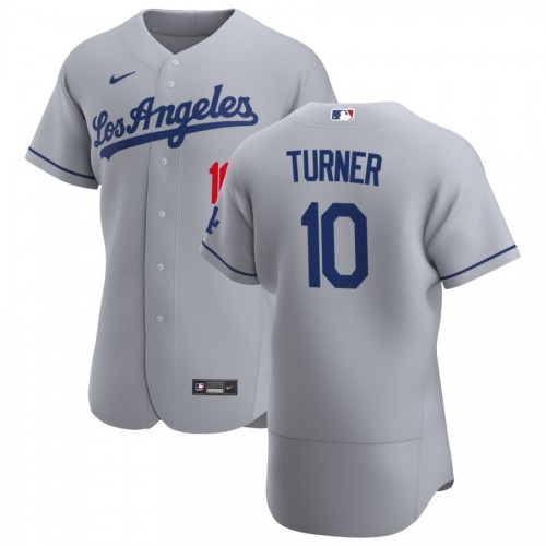 Los Angeles Los Angeles Dodgers #10 Justin Turner Men's Gray Road 2020 Authentic Team Jersey Men's