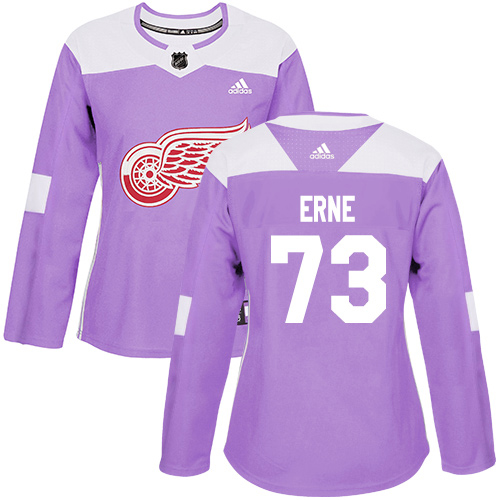 Adidas Detroit Red Wings #73 Adam Erne Purple Authentic Fights Cancer Women's Stitched Jersey Womens