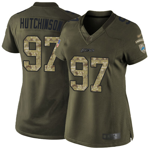 Lions #97 Aidan Hutchinson Green Women's Stitched Limited 2015 Salute To Service Jersey