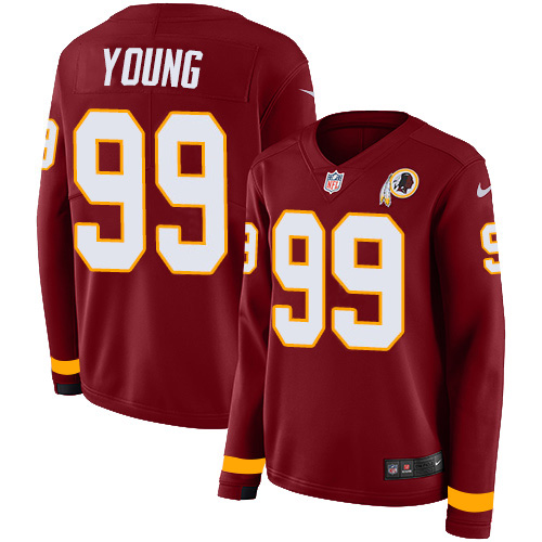 Commanders #99 Chase Young Burgundy Red Team Color Women's Stitched Limited Therma Long Sleeve Jersey