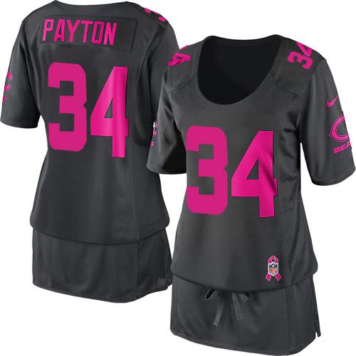 Bears #34 Walter Payton Dark Grey Women's Breast Cancer Awareness Stitched Elite Jersey