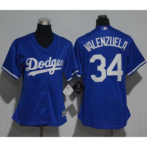 Los Angeles Dodgers #34 Fernando Valenzuela Blue Women's Fashion Stitched Jersey Womens