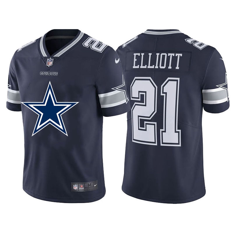 Dallas Cowboys #21 Ezekiel Elliott Navy Blue Men's Big Team Logo Vapor Limited Jersey