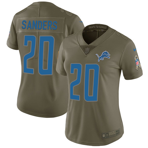 Lions #20 Barry Sanders Olive Women's Stitched Limited 2017 Salute To Service Jersey