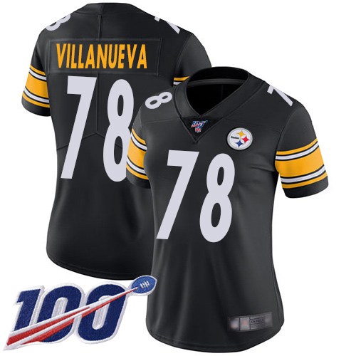 Pittsburgh Steelers #78 Alejandro Villanueva Black Team Color Women's Stitched 100th Season Vapor Limited Jersey Womens