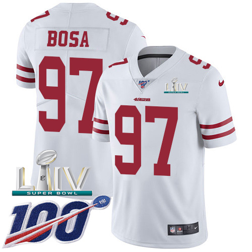 49ers #97 Nick Bosa White Super Bowl LIV 2020 Men's Stitched 100th Season Vapor Limited Jersey