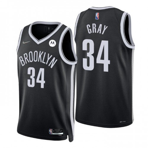 Brooklyn Nets #34 Raiquan Gray Black Mens 2021-22 75th Anniversary Diamond Swingman Jersey - Icon Edition Mens
