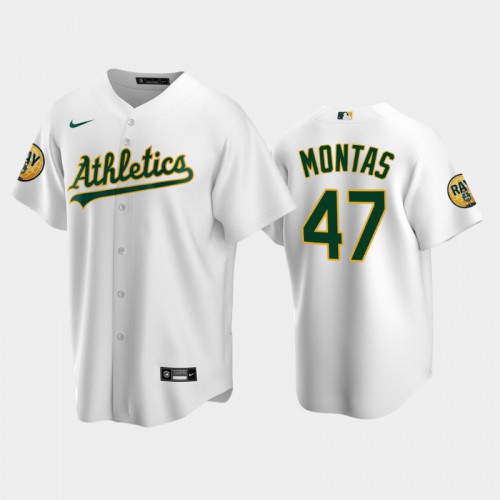 Oakland Oakland Athletics #47 Frankie Montas Men's 2022 Ray Patch Authentic Home White Jersey Men's