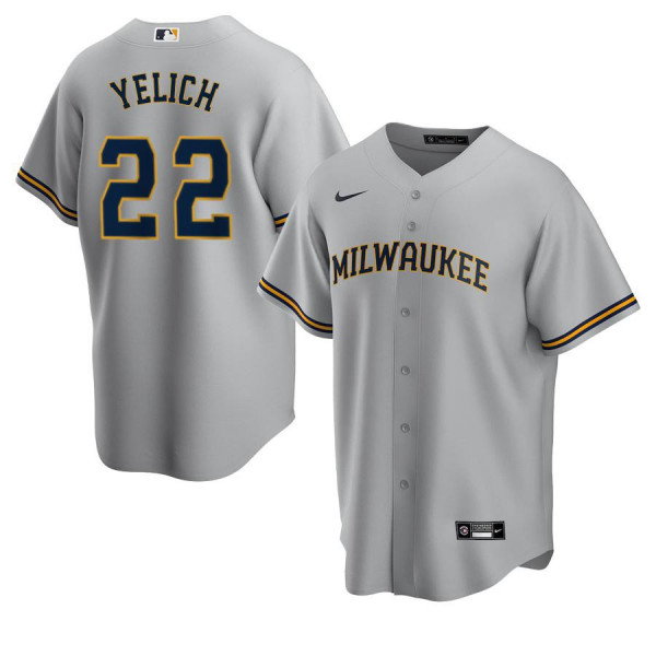 Men's Youth Women's Milwaukee Brewers 22 Replica 2020 Gray Road Christian Yelich Jersey
