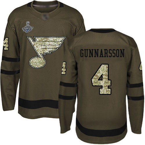 Adidas St. Louis Blues #4 Carl Gunnarsson Green Salute to Service Stanley Cup Champions Stitched Jersey Men's