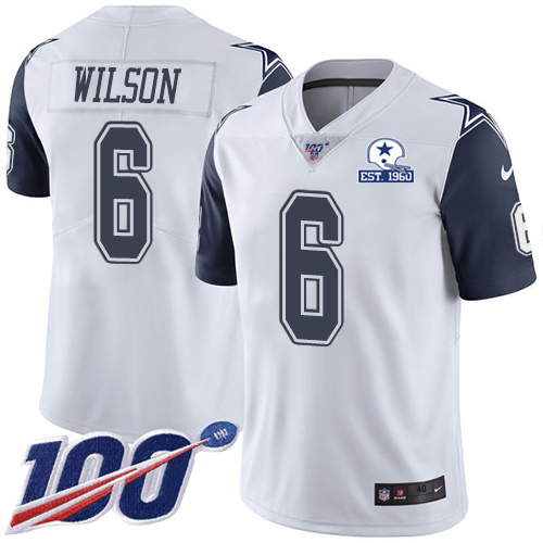 Cowboys #6 Donovan Wilson White Men's Stitched With Established In 1960 Patch Limited Rush 100th Season Jersey