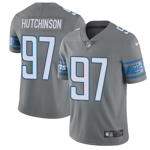 Lions #97 Aidan Hutchinson Gray Men's Stitched Limited Rush Jersey