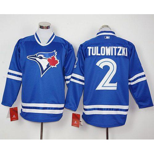 Toronto Blue Jays #2 Troy Tulowitzki Blue Long Sleeve Stitched Jersey Men's