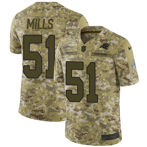 Carolina Panthers #51 Sam Mills Camo Men's Stitched Limited 2018 Salute To Service Jersey Men's