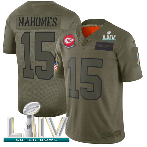 Chiefs #15 Patrick Mahomes Camo Super Bowl LIV 2020 Youth Stitched Limited 2019 Salute To Service Jersey