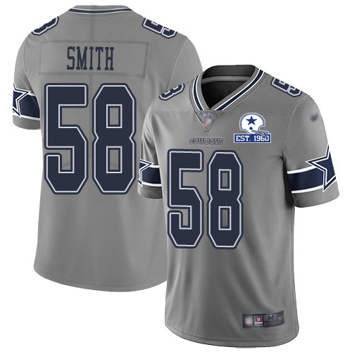 Dallas Cowboys #58 Aldon Smith Gray Men's Stitched With Established In 1960 Patch Limited Inverted Legend Jersey Men's
