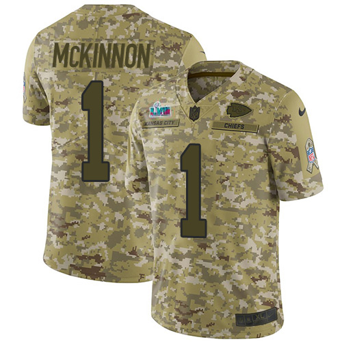 Chiefs #1 Jerick McKinnon Camo Super Bowl LVII Patch Youth Stitched Limited 2018 Salute To Service Jersey