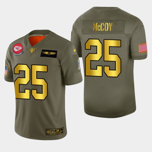 Kansas City Kansas City Chiefs #25 LeSean McCoy Men's Olive Gold 2019 Salute to Service Limited 100 Jersey Men's