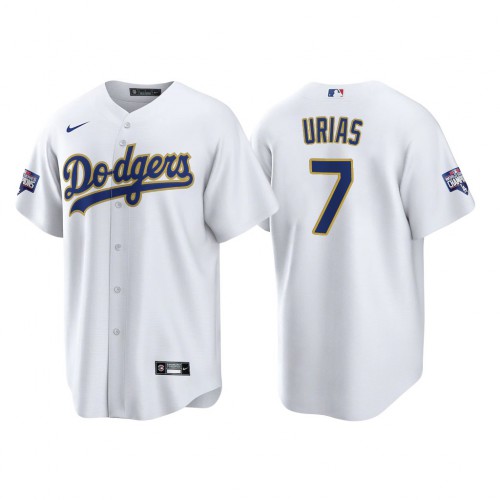 Los Angeles Los Angeles Dodgers #7 Julio Urias Men's 2021 Gold Program World Series Champions Jersey Whtie Men's
