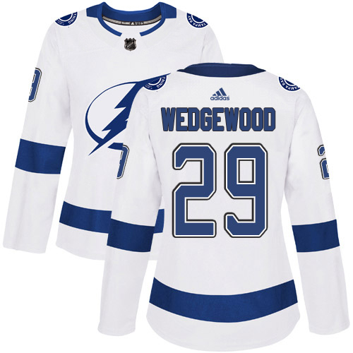 Adidas Tampa Bay Lightning #29 Scott Wedgewood White Road Authentic Women's Stitched Jersey Womens