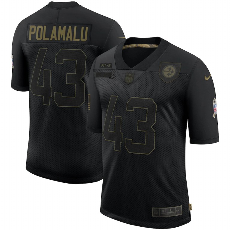 Pittsburgh Steelers #43 Troy Polamalu 2020 Salute To Service Retired Limited Jersey Black